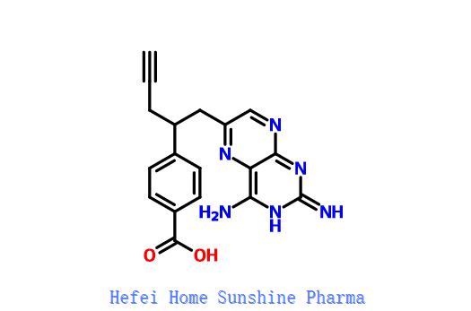 Benzoinė rūgštis, 4- [1-[(2,4-diamino-6-pteridinil) metil] -3-butin-1-il]-CAS 146464-93-9